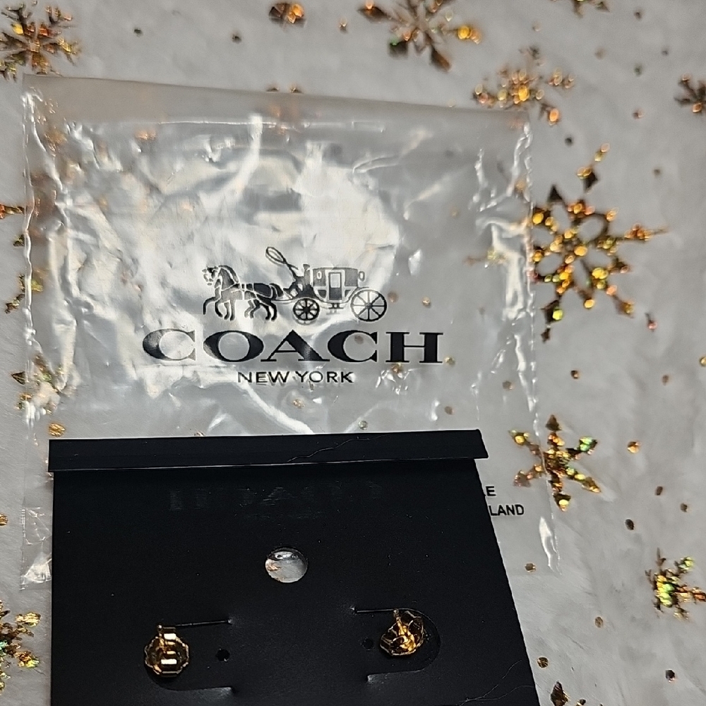 Coach Gold Heart Earrings with Crystal Accent - Picture 4 of 6